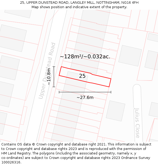 25, UPPER DUNSTEAD ROAD, LANGLEY MILL, NOTTINGHAM, NG16 4FH: Plot and title map