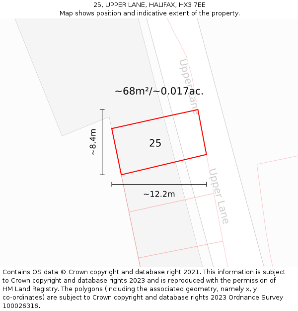 25, UPPER LANE, HALIFAX, HX3 7EE: Plot and title map