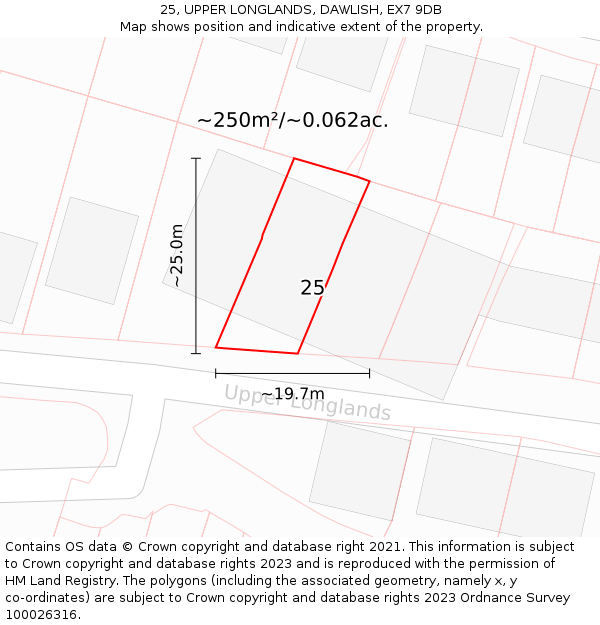 25, UPPER LONGLANDS, DAWLISH, EX7 9DB: Plot and title map