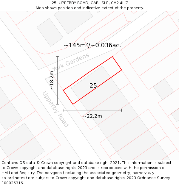 25, UPPERBY ROAD, CARLISLE, CA2 4HZ: Plot and title map