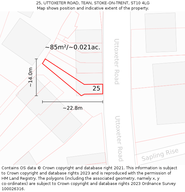 25, UTTOXETER ROAD, TEAN, STOKE-ON-TRENT, ST10 4LG: Plot and title map