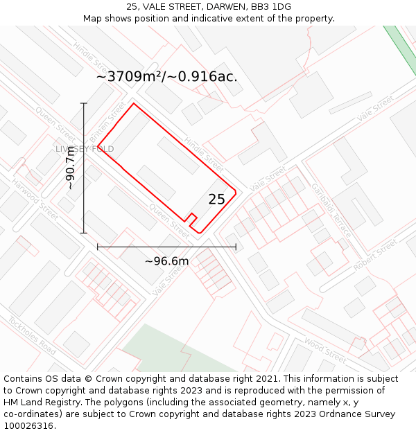 25, VALE STREET, DARWEN, BB3 1DG: Plot and title map