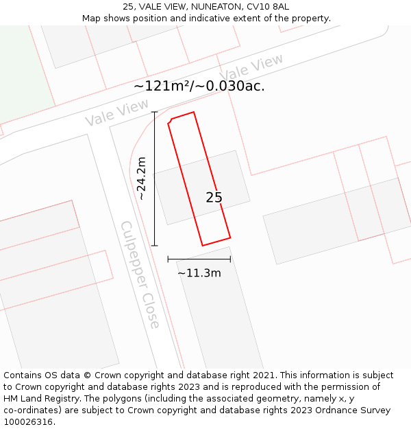 25, VALE VIEW, NUNEATON, CV10 8AL: Plot and title map