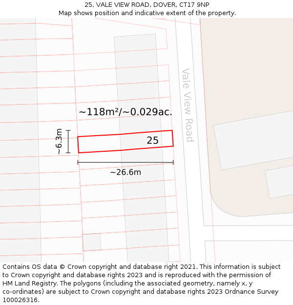 25, VALE VIEW ROAD, DOVER, CT17 9NP: Plot and title map