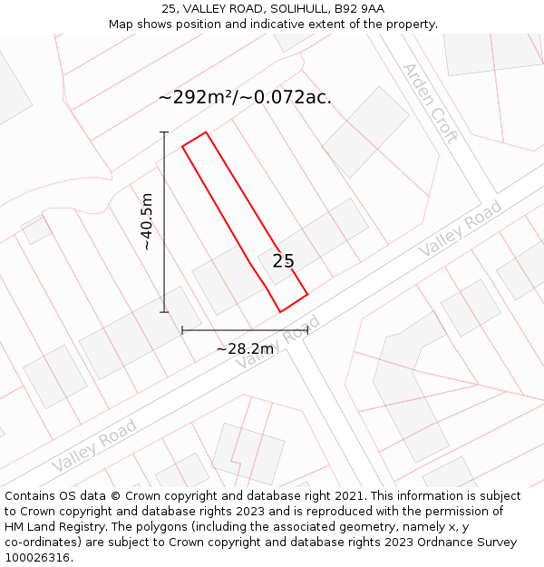 25, VALLEY ROAD, SOLIHULL, B92 9AA: Plot and title map