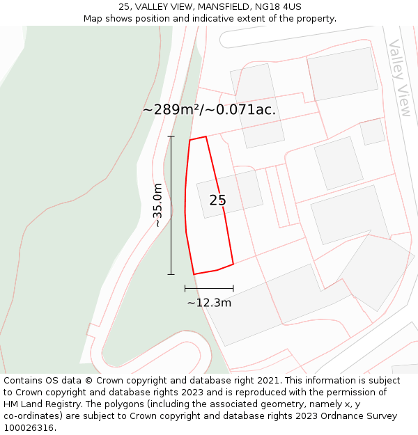 25, VALLEY VIEW, MANSFIELD, NG18 4US: Plot and title map