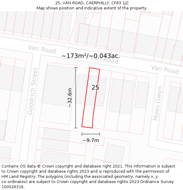 25, VAN ROAD, CAERPHILLY, CF83 1JZ: Plot and title map