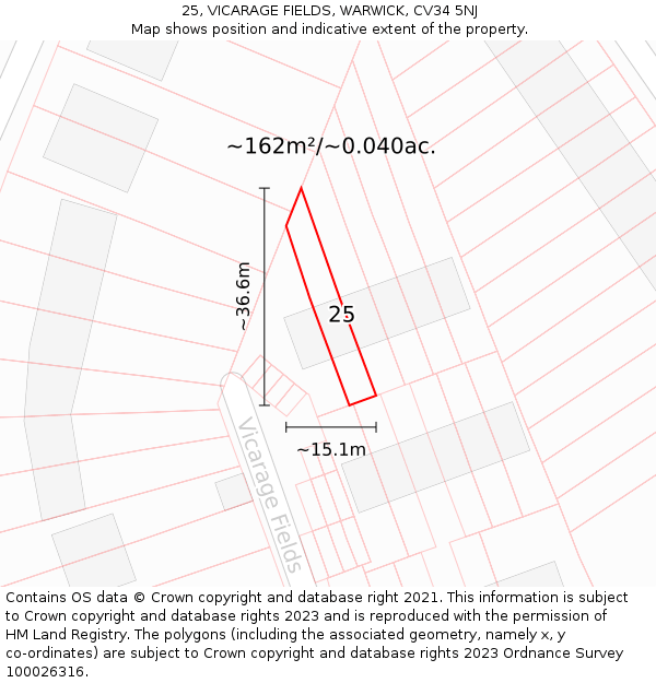 25, VICARAGE FIELDS, WARWICK, CV34 5NJ: Plot and title map