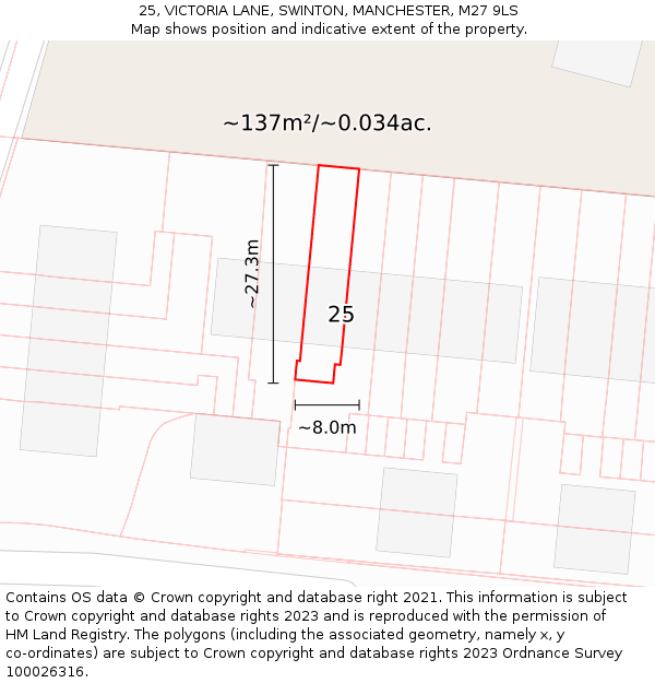 25, VICTORIA LANE, SWINTON, MANCHESTER, M27 9LS: Plot and title map