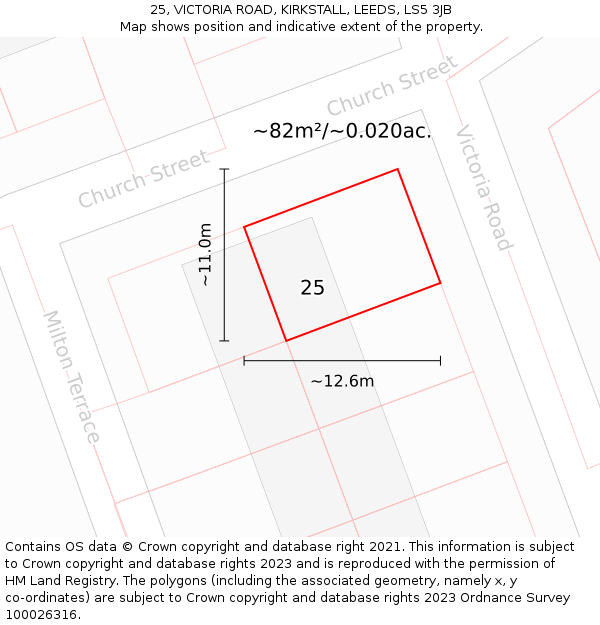 25, VICTORIA ROAD, KIRKSTALL, LEEDS, LS5 3JB: Plot and title map