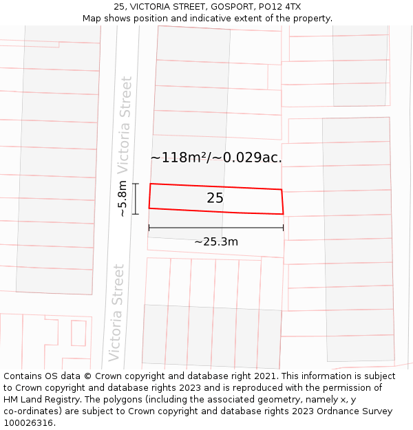 25, VICTORIA STREET, GOSPORT, PO12 4TX: Plot and title map