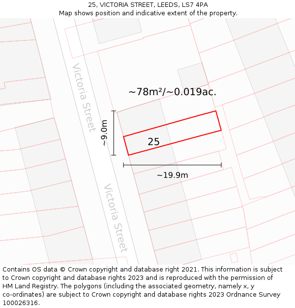 25, VICTORIA STREET, LEEDS, LS7 4PA: Plot and title map