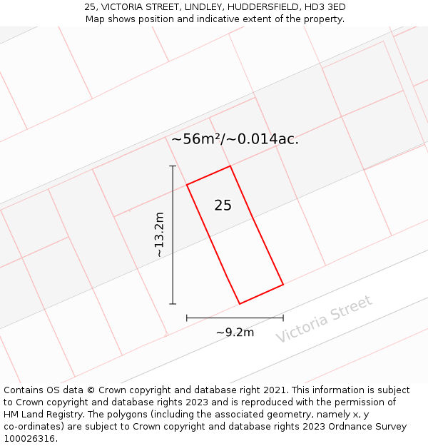 25, VICTORIA STREET, LINDLEY, HUDDERSFIELD, HD3 3ED: Plot and title map