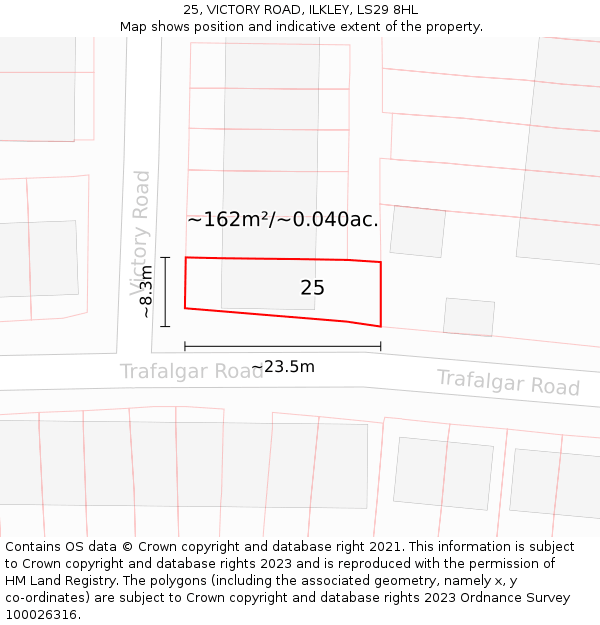 25, VICTORY ROAD, ILKLEY, LS29 8HL: Plot and title map