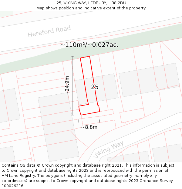 25, VIKING WAY, LEDBURY, HR8 2DU: Plot and title map