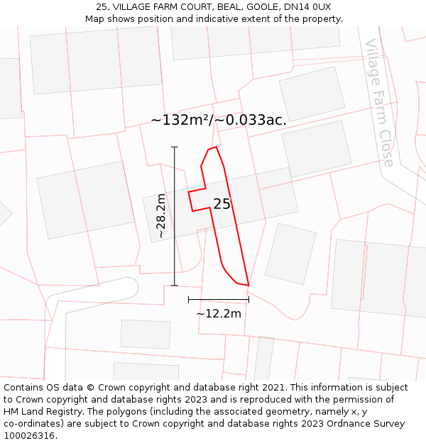 25, VILLAGE FARM COURT, BEAL, GOOLE, DN14 0UX: Plot and title map