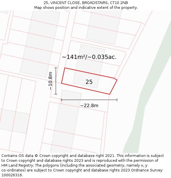 25, VINCENT CLOSE, BROADSTAIRS, CT10 2NB: Plot and title map
