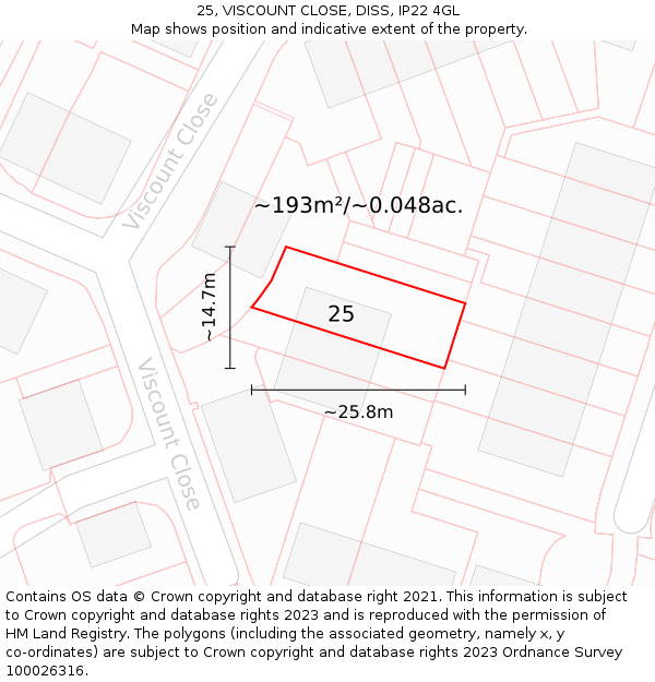25, VISCOUNT CLOSE, DISS, IP22 4GL: Plot and title map