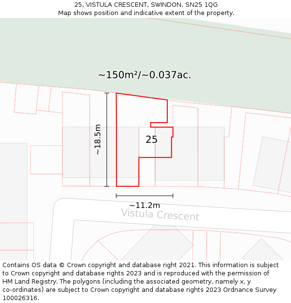 25, VISTULA CRESCENT, SWINDON, SN25 1QG: Plot and title map
