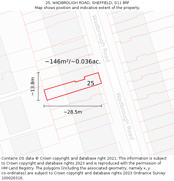 25, WADBROUGH ROAD, SHEFFIELD, S11 8RF: Plot and title map