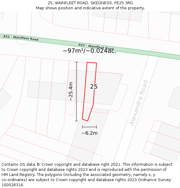25, WAINFLEET ROAD, SKEGNESS, PE25 3RG: Plot and title map