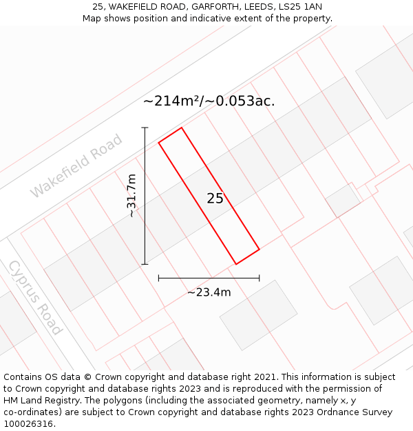25, WAKEFIELD ROAD, GARFORTH, LEEDS, LS25 1AN: Plot and title map