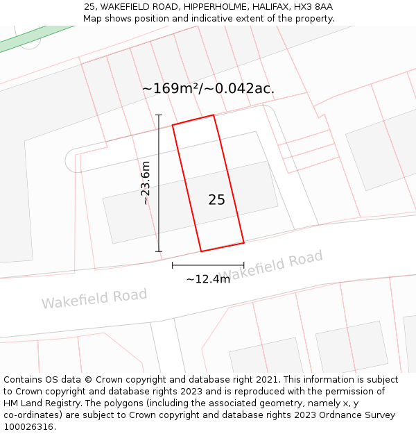 25, WAKEFIELD ROAD, HIPPERHOLME, HALIFAX, HX3 8AA: Plot and title map