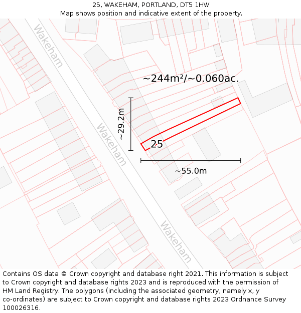 25, WAKEHAM, PORTLAND, DT5 1HW: Plot and title map