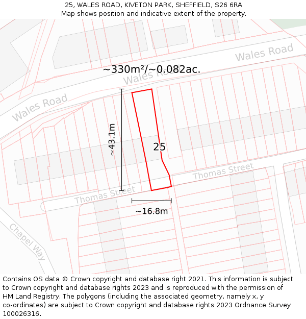 25, WALES ROAD, KIVETON PARK, SHEFFIELD, S26 6RA: Plot and title map