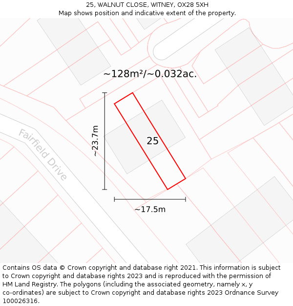 25, WALNUT CLOSE, WITNEY, OX28 5XH: Plot and title map