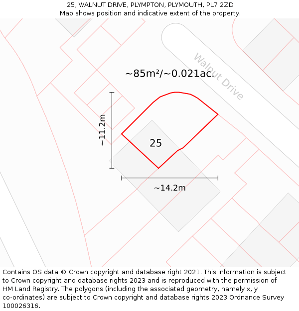 25, WALNUT DRIVE, PLYMPTON, PLYMOUTH, PL7 2ZD: Plot and title map