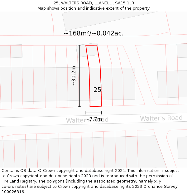25, WALTERS ROAD, LLANELLI, SA15 1LR: Plot and title map