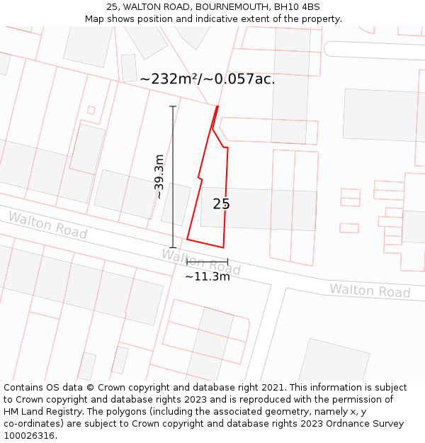 25, WALTON ROAD, BOURNEMOUTH, BH10 4BS: Plot and title map