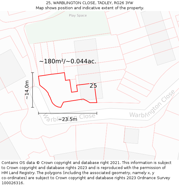 25, WARBLINGTON CLOSE, TADLEY, RG26 3YW: Plot and title map