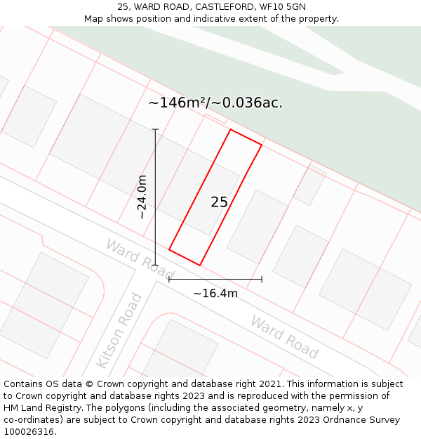 25, WARD ROAD, CASTLEFORD, WF10 5GN: Plot and title map
