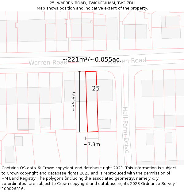 25, WARREN ROAD, TWICKENHAM, TW2 7DH: Plot and title map