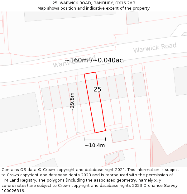 25, WARWICK ROAD, BANBURY, OX16 2AB: Plot and title map