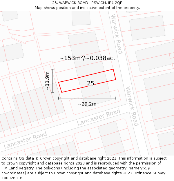 25, WARWICK ROAD, IPSWICH, IP4 2QE: Plot and title map