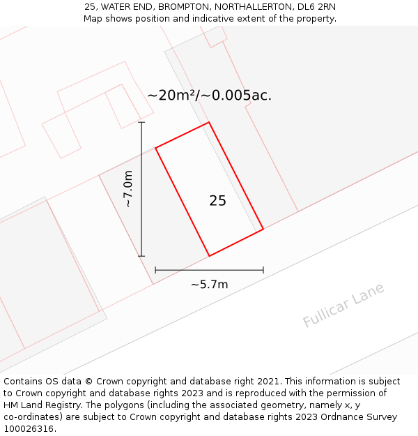 25, WATER END, BROMPTON, NORTHALLERTON, DL6 2RN: Plot and title map