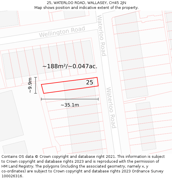 25, WATERLOO ROAD, WALLASEY, CH45 2JN: Plot and title map