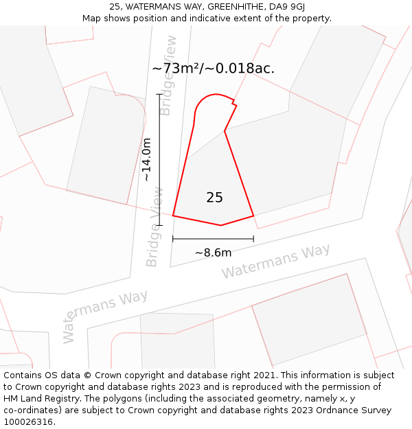 25, WATERMANS WAY, GREENHITHE, DA9 9GJ: Plot and title map