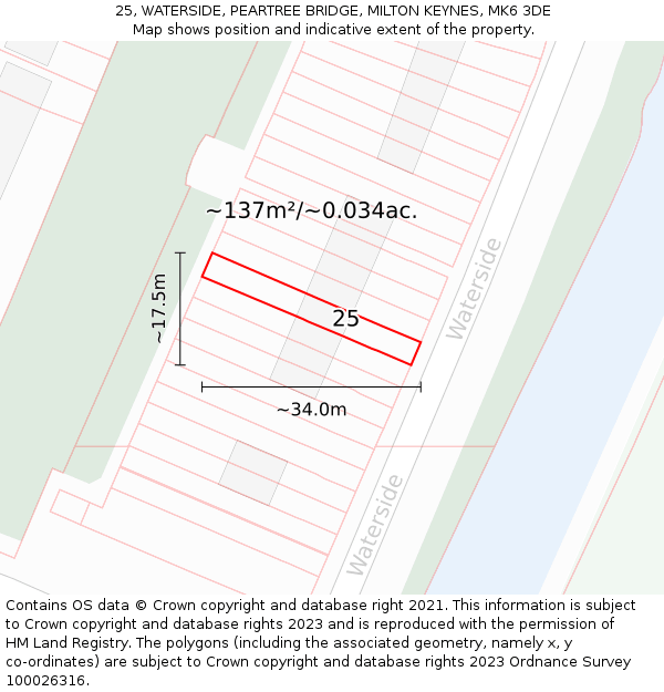 25, WATERSIDE, PEARTREE BRIDGE, MILTON KEYNES, MK6 3DE: Plot and title map