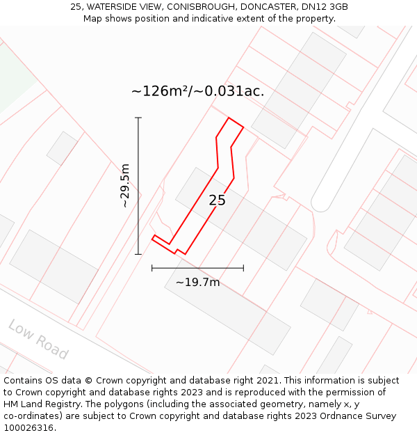 25, WATERSIDE VIEW, CONISBROUGH, DONCASTER, DN12 3GB: Plot and title map
