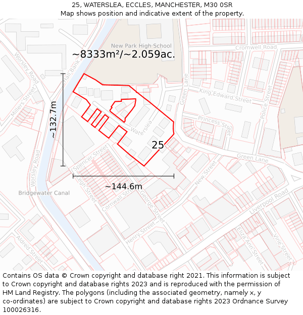 25, WATERSLEA, ECCLES, MANCHESTER, M30 0SR: Plot and title map