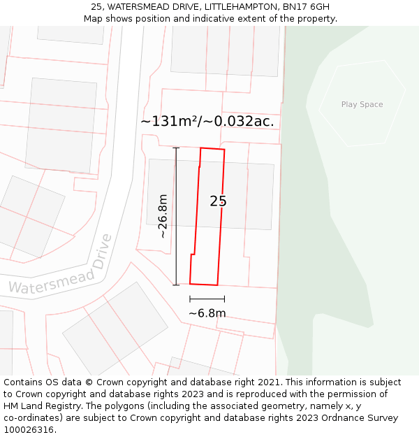 25, WATERSMEAD DRIVE, LITTLEHAMPTON, BN17 6GH: Plot and title map