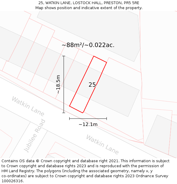 25, WATKIN LANE, LOSTOCK HALL, PRESTON, PR5 5RE: Plot and title map