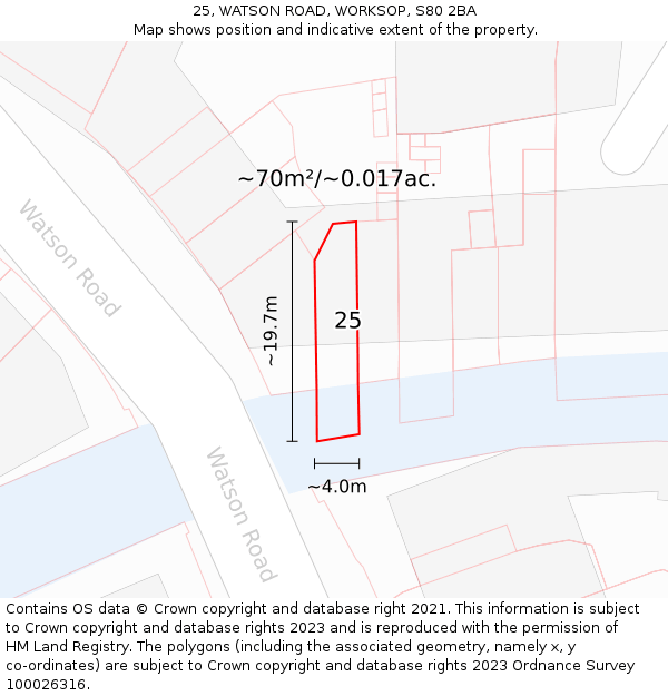 25, WATSON ROAD, WORKSOP, S80 2BA: Plot and title map