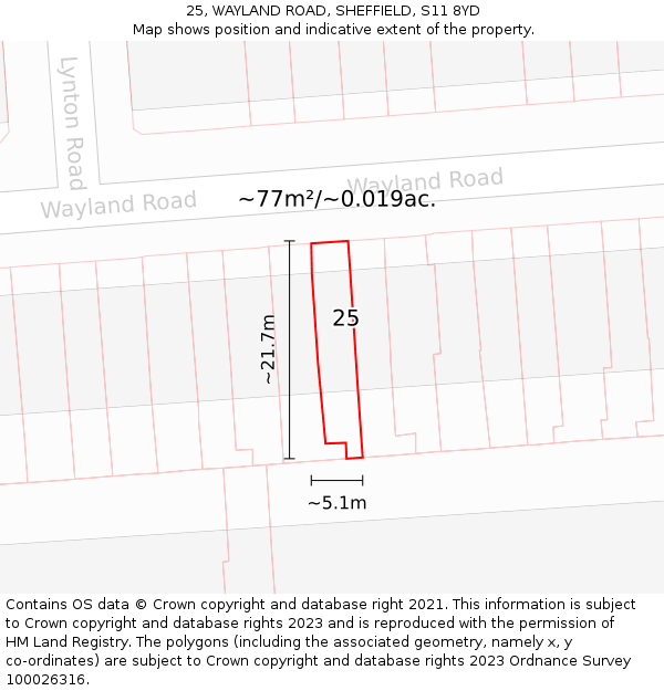 25, WAYLAND ROAD, SHEFFIELD, S11 8YD: Plot and title map