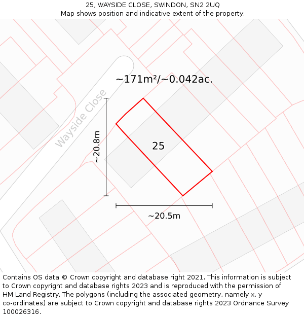25, WAYSIDE CLOSE, SWINDON, SN2 2UQ: Plot and title map