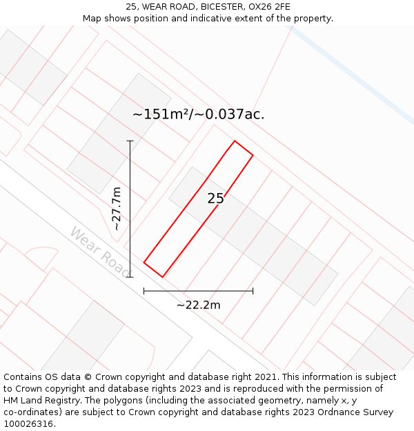 25, WEAR ROAD, BICESTER, OX26 2FE: Plot and title map